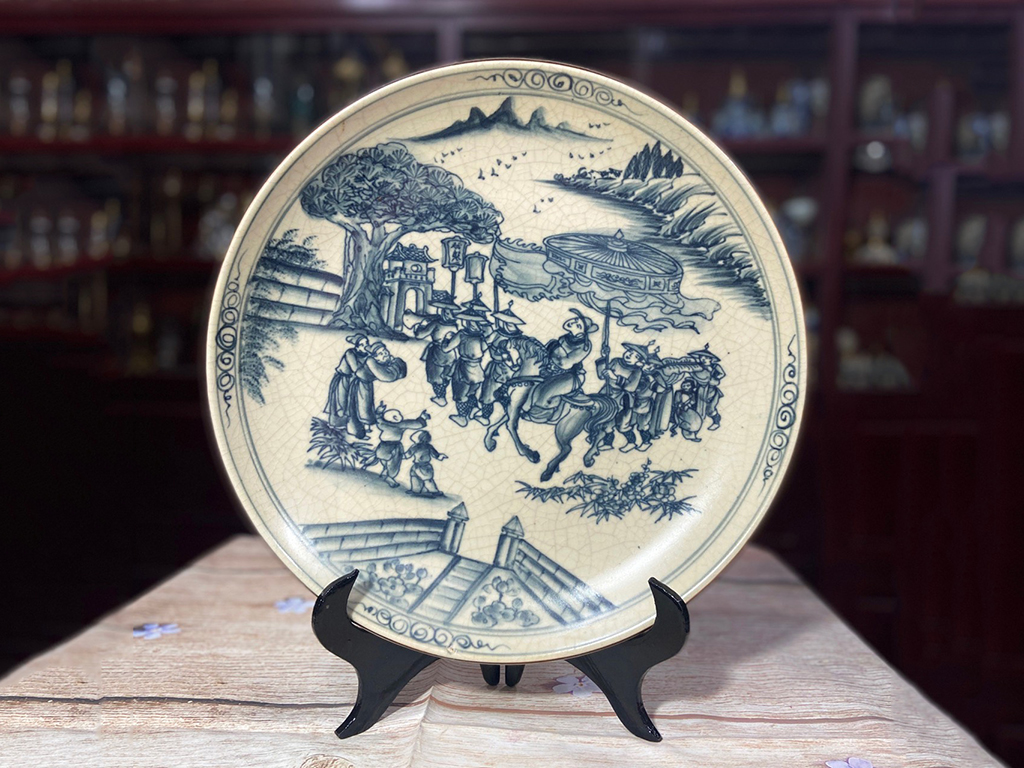 Đĩa gốm Bát Tràng 35cm Vinh Quy Bái Tổ quà tặng đẹp 