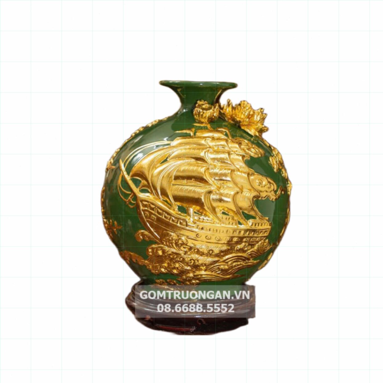 Bình hút tài lộc Thuận Buồm Xuôi Gió dát vàng 30cm hợp mệnh Mộc 