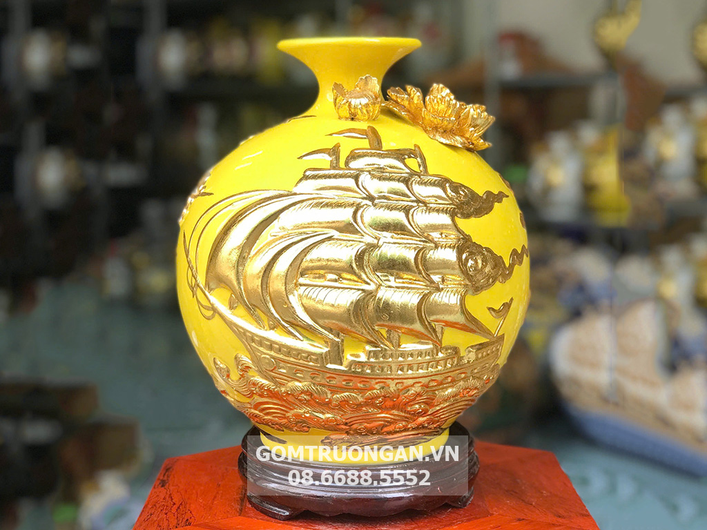 Bình Hút Lộc Mệnh Kim 27cm Dát Vàng Thuận Buồm Xuôi Gió Sang Trọng 