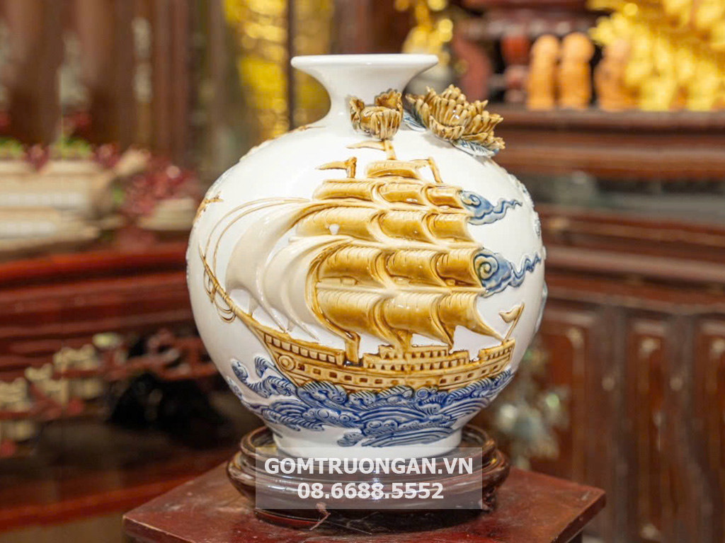 Bình hút lộc Bát Tràng 27cm Thuận Buồm Xuôi Gió đẹp sang trọng 