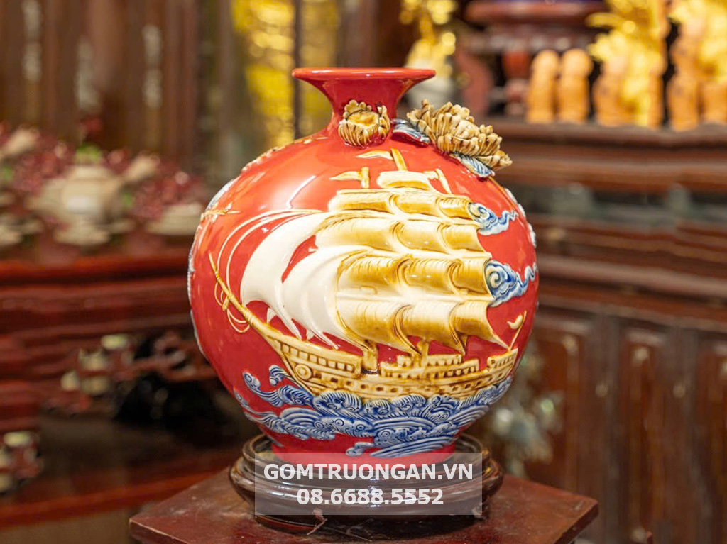 Bình hút lộc mệnh Hỏa Bát Tràng Thuận Buồm Xuôi Gió 27cm đẹp 