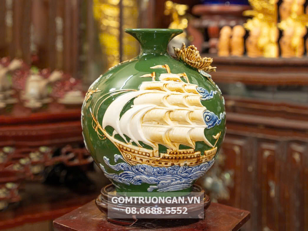 Bình Hút Lộc Thuận Buồm Xuôi Gió 27cm Đắp Nổi Tinh Tế May Mắn 