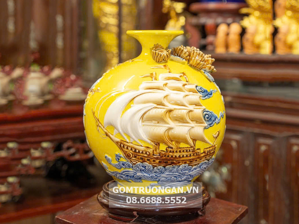 Bình hút tài lộc mệnh Kim 27cm Gốm sứ Thuận Buồm Xuôi Gió 