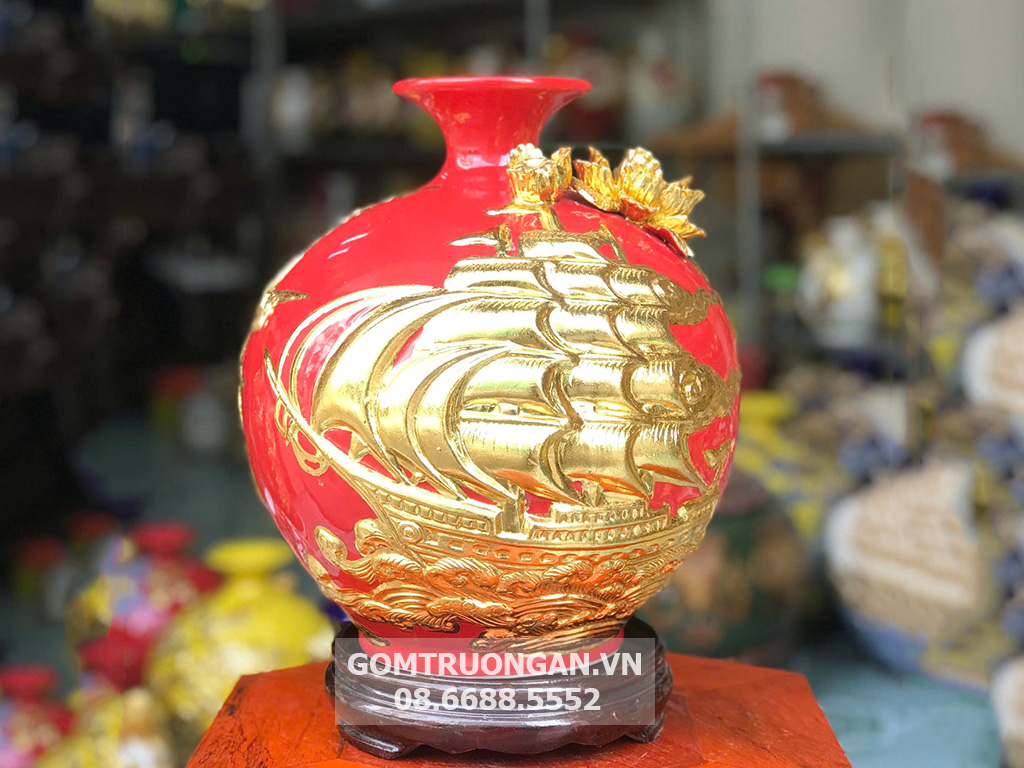 Bình hút lộc mệnh Hỏa dát vàng Thuận Buồm Xuôi Gió 27cm Đẹp Sang 