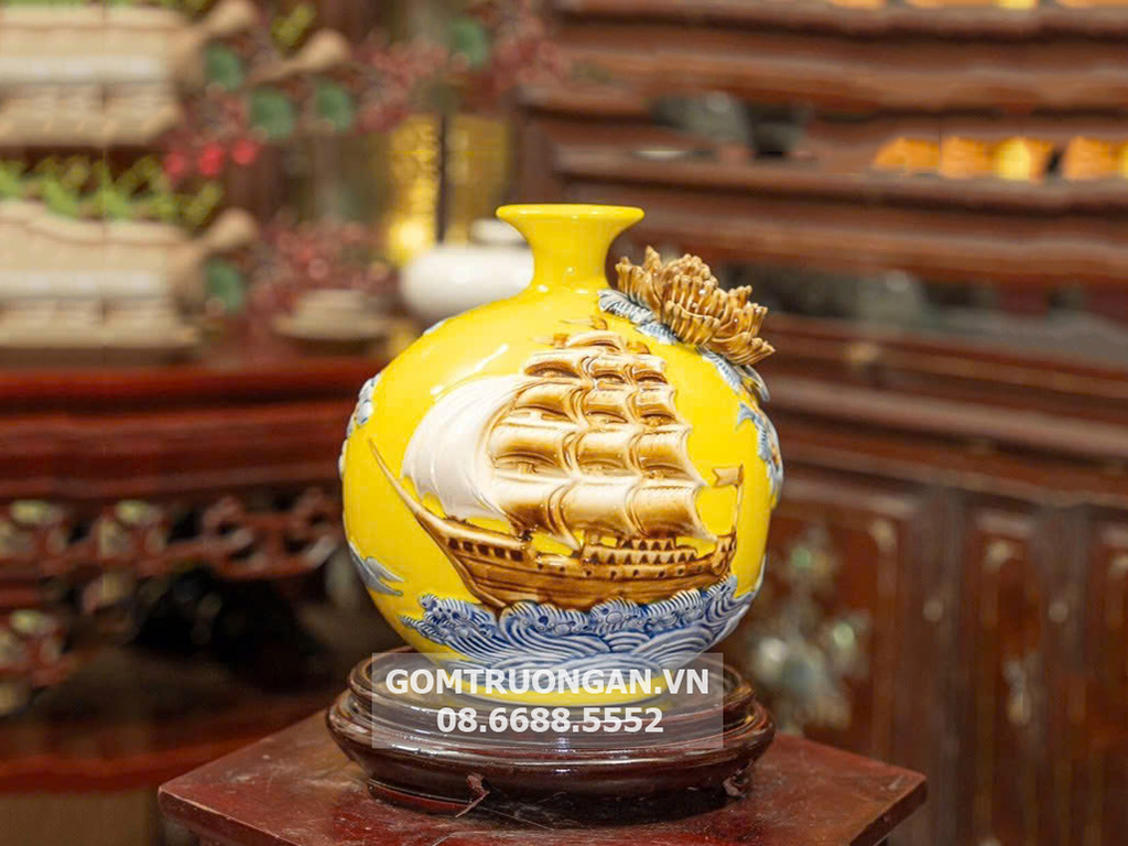 Bình hút lộc mệnh Kim Thuận Buồm Xuôi Gió gốm sứ Bát Tràng cao cấp 