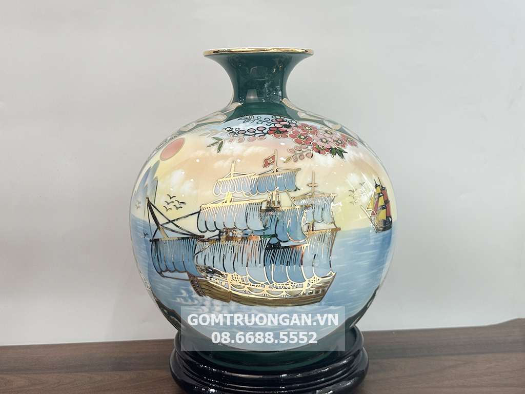 Bình hút lộc Phú Quý Thuận Buồm Xuôi Gió xanh 25cm phong thủy 