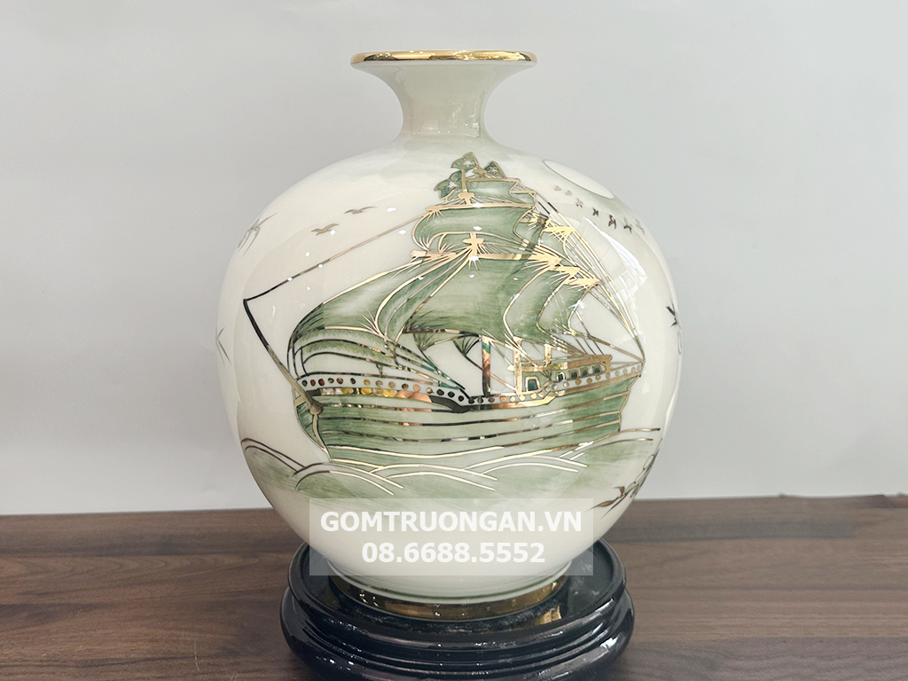 Bình hút tài lộc thuận buồm xuôi gió vẽ vàng Phú Quý 25cm đẹp 