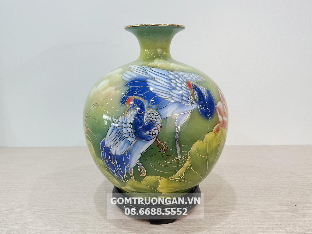 Bình hút tài lộc Bát Tràng gốm sứ vàng 3D cao cấp phong thủy 