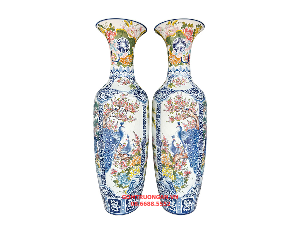 Lọ lộc bình sứ Bát Tràng 1m4 vẽ Tứ Quý tinh xảo sang trọng 