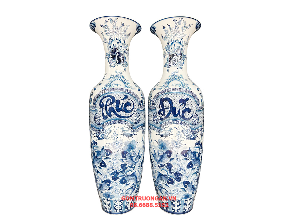 Lọ lộc bình Bát Tràng men lam 1m6 đẹp sang giá tốt 