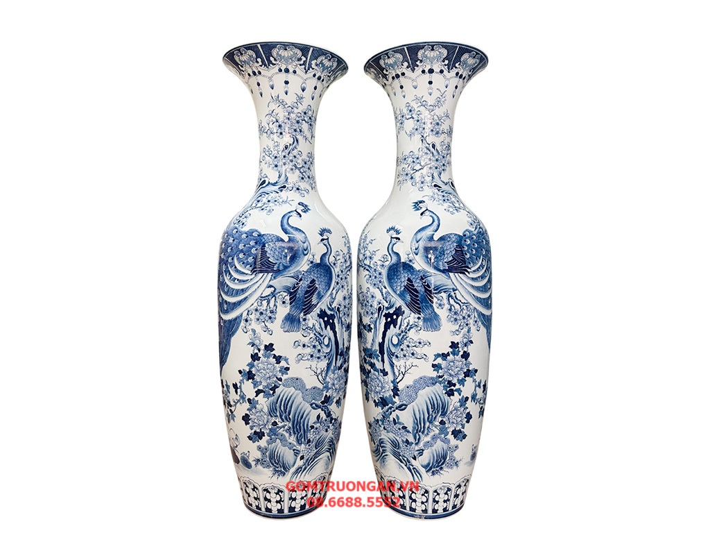 Lọ lục bình Bát Tràng men lam 1m4 phong thủy sang trọng, Phú Quý 