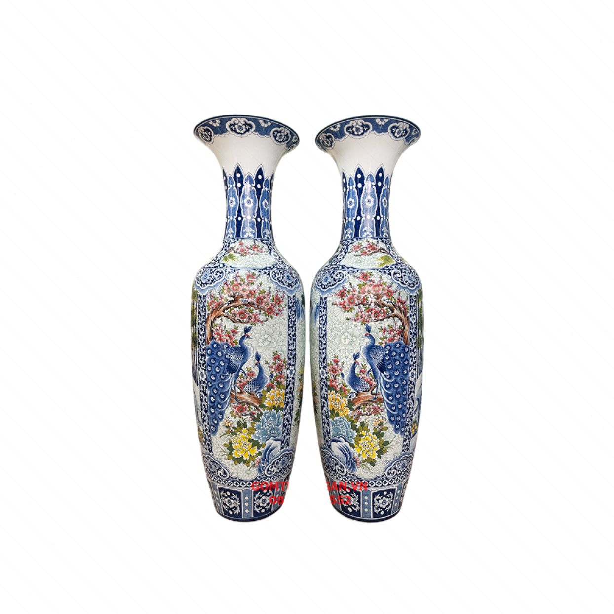 Lọ lục bình Bát Tràng sứ Tứ Quý 1m4 thêu hoa đẹp sang trọng 