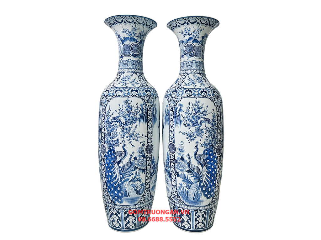 Lọ lục bình sứ Bát Tràng 1m4 men lam đẹp cao cấp trang trí 