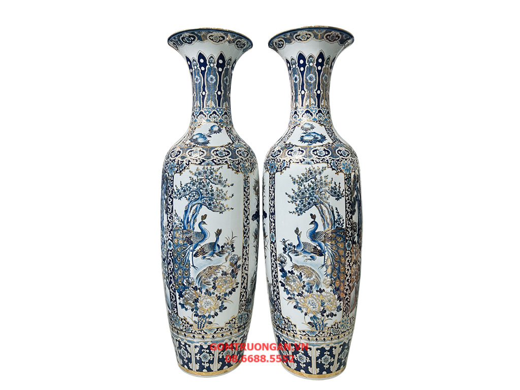 Siêu phẩm lọ lục bình Bát Tràng men lam 24k đẹp sang trọng 