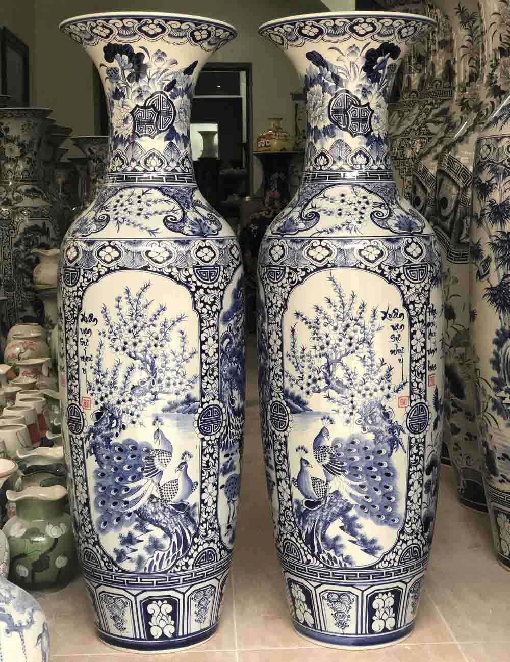 Lọ lộc bình Bát Tràng 1m25 men lam Tứ quý cao cấp trang trí Lọ lộc bình Bát Tràng 1m25 men lam Tứ quý cao cấp trang trí