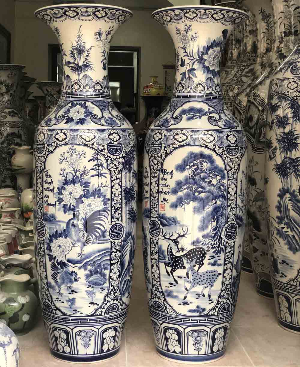 Lọ lộc bình Bát Tràng 1m25 men lam Tứ quý cao cấp trang trí Lọ lộc bình Bát Tràng 1m25 men lam Tứ quý cao cấp trang trí