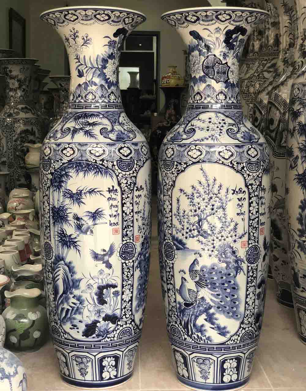 Lọ lộc bình Bát Tràng 1m25 men lam Tứ quý cao cấp trang trí Lọ lộc bình Bát Tràng 1m25 men lam Tứ quý cao cấp trang trí