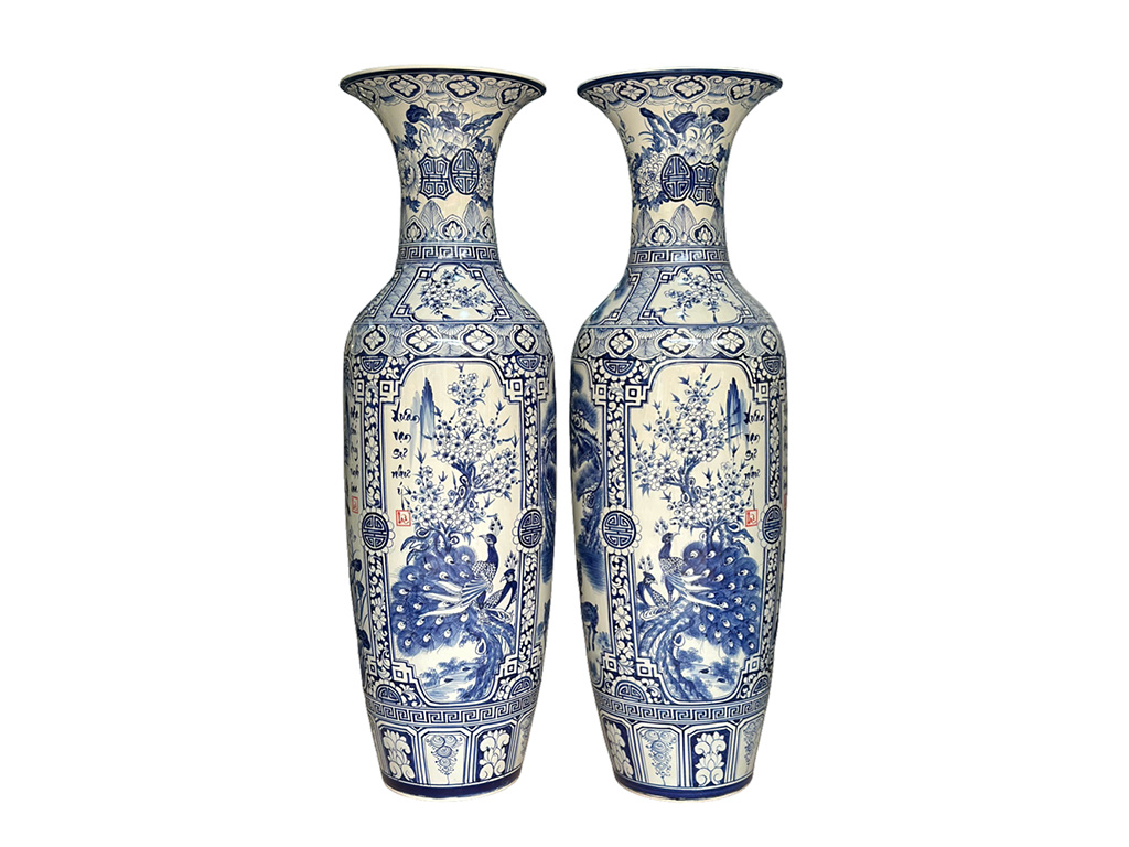 Lọ lộc bình Bát Tràng 1m25 men lam Tứ quý cao cấp trang trí 