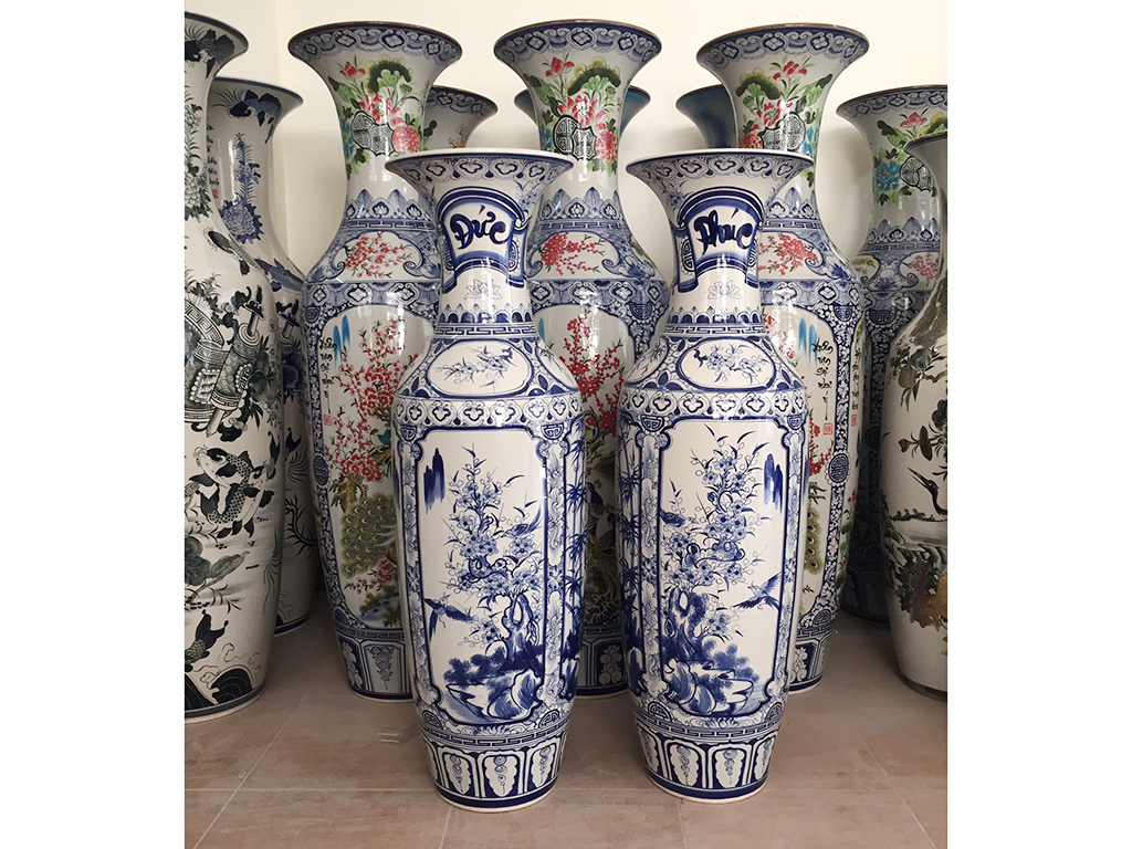 Lọ lộc bình men lam Tứ quý 1m25 cao cấp phong thủy đẹp 