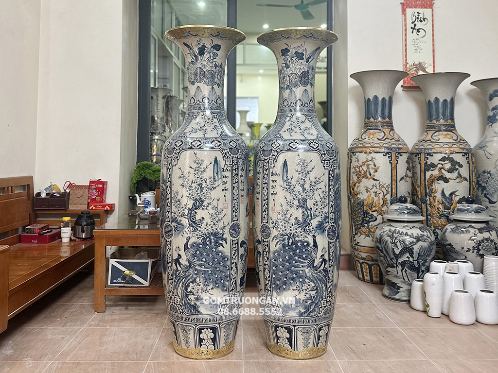 Lọ lộc bình Bát Tràng men rạn tứ quý 1m6 bọc đồng sang trọng