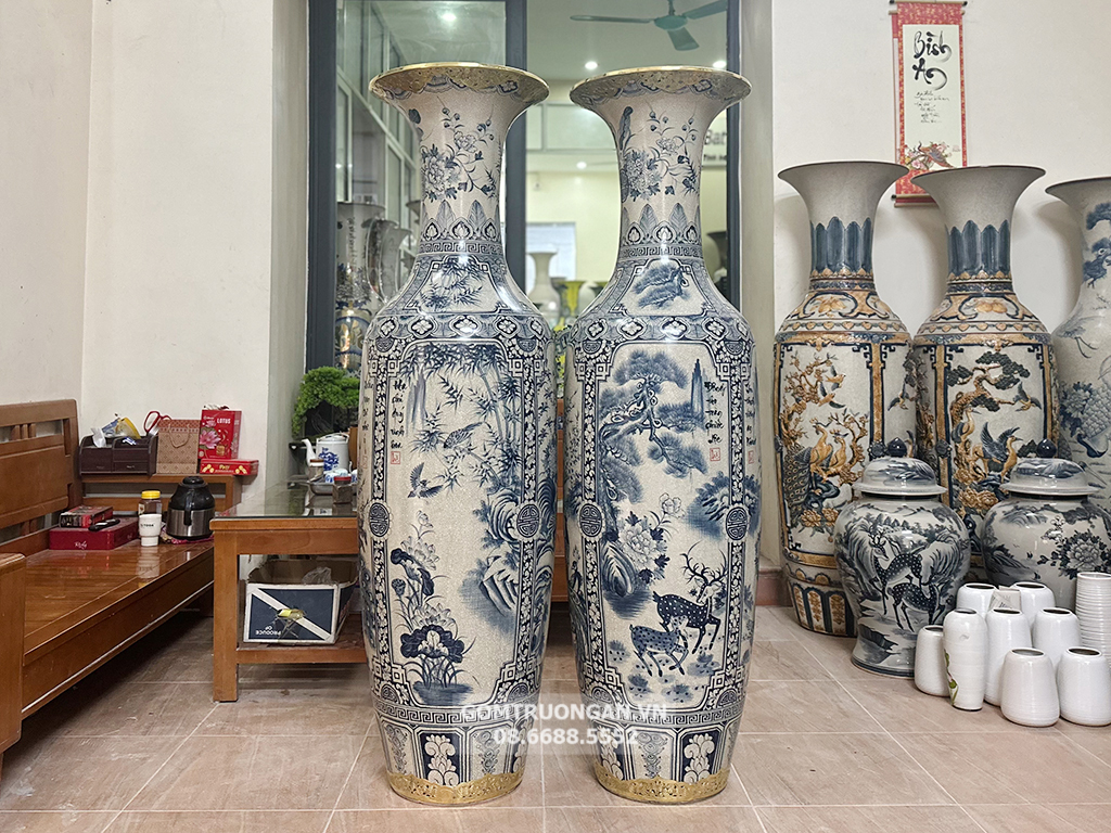 Lọ lộc bình Bát Tràng men rạn tứ quý 1m6 bọc đồng sang trọng