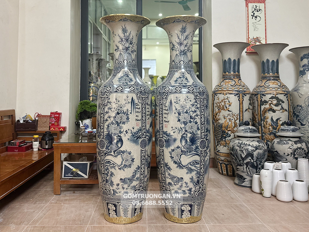 Lọ lộc bình Bát Tràng men rạn tứ quý 1m6 bọc đồng sang trọng