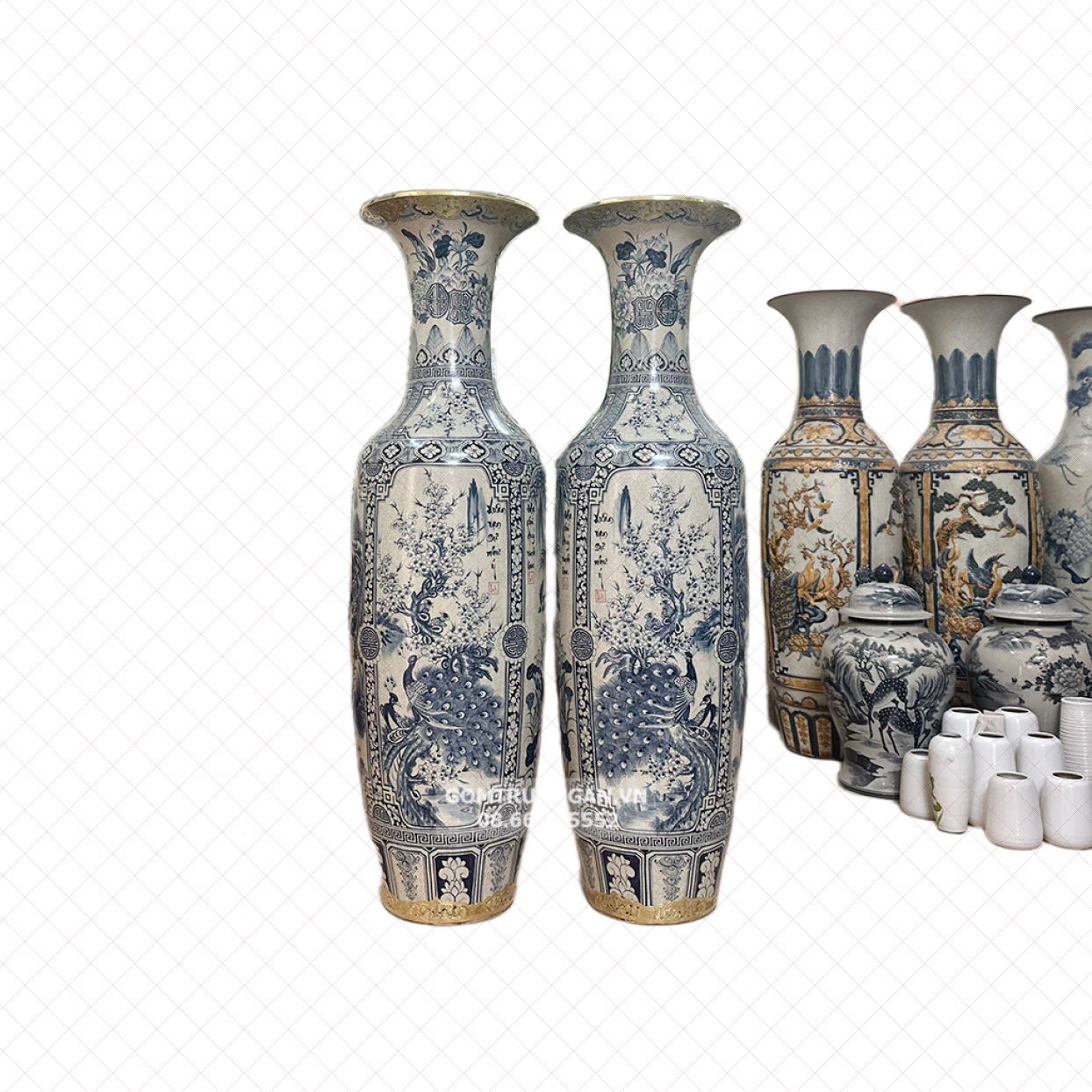 Lọ lộc bình Bát Tràng men rạn tứ quý 1m6 bọc đồng sang trọng 