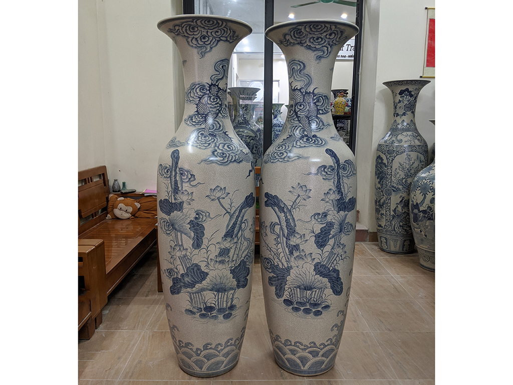 Lọ lộc bình Bát Tràng 1m6 men rạn Cá Chép Hóa Rồng sang trọng Lọ lộc bình Bát Tràng 1m6 men rạn Cá Chép Hóa Rồng sang trọng