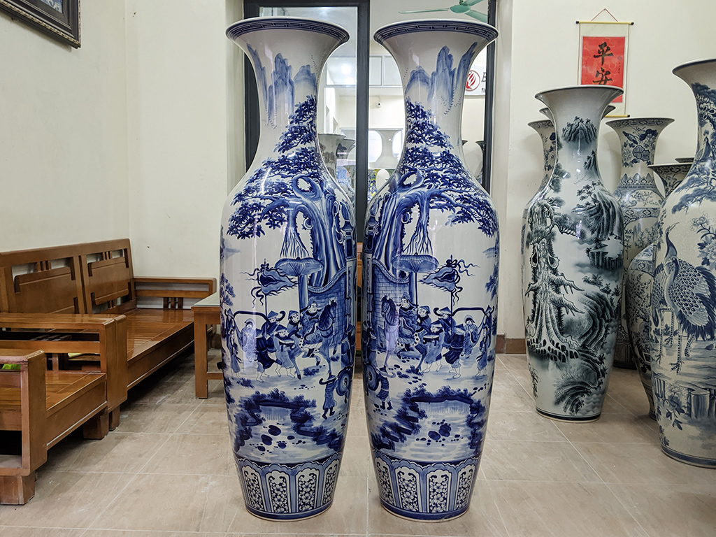 Lọ lộc bình Bát Tràng men lam 1m6 Vinh Quy Bái Tổ đẹp sang trọng 