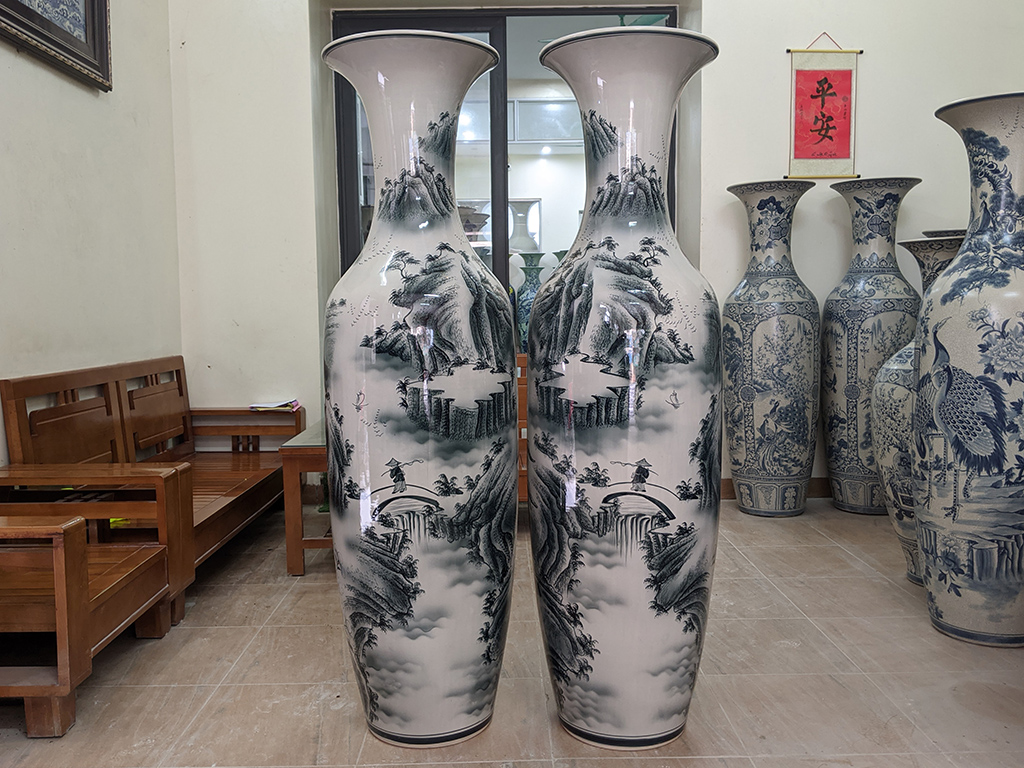lọ lộc bình bát tràng men chàm phúc lộc thọ 1m6 phong thủy độc đáo