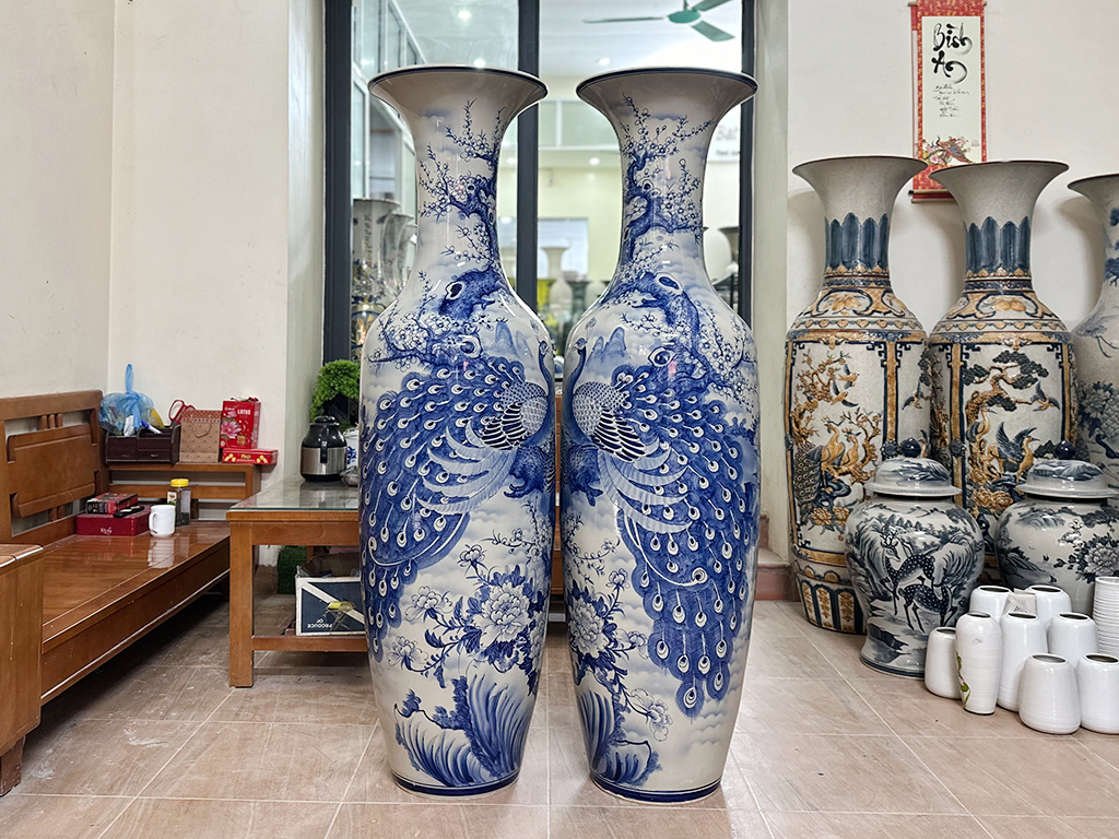 Lọ lục bình Bát Tràng men lam 1m6 đẹp sang Công Danh Phú Quý 