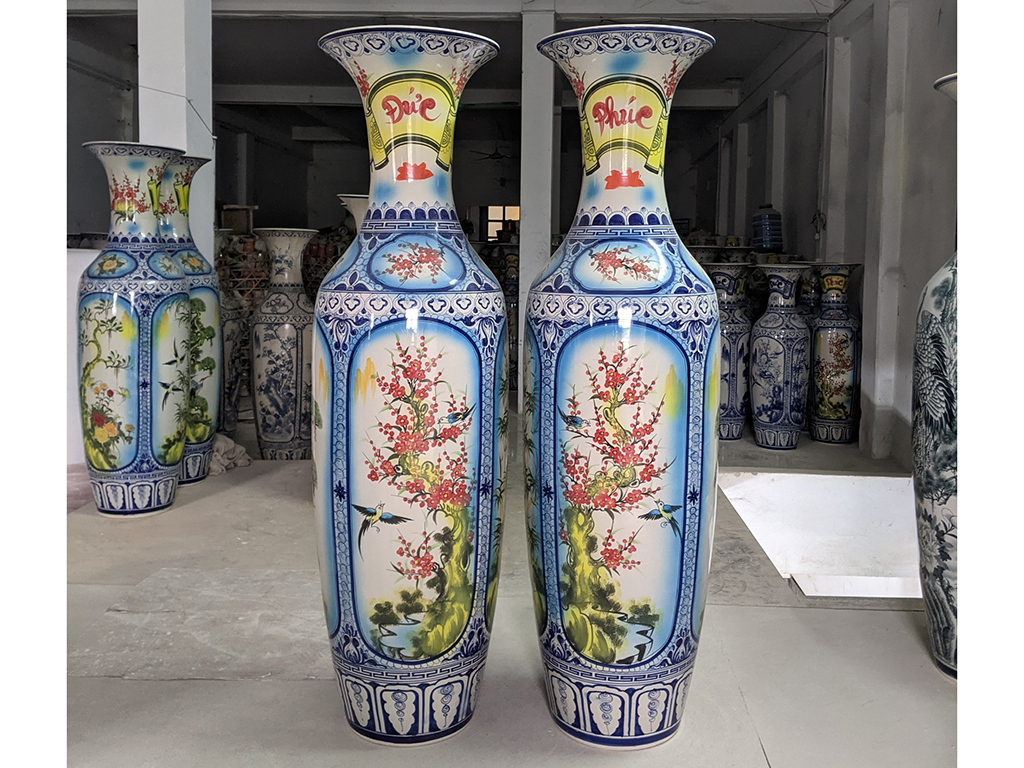 Lọ lộc bình Bát Tràng Tứ Quý 1m6 men màu tinh xảo sang trọng