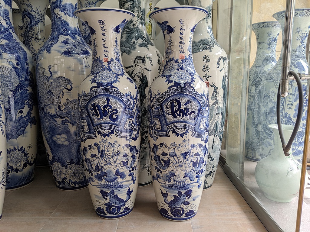 Lọ lộc bình Bát Tràng men lam Đức Phúc 1m4 sang trọng tiện dụng mua ngay