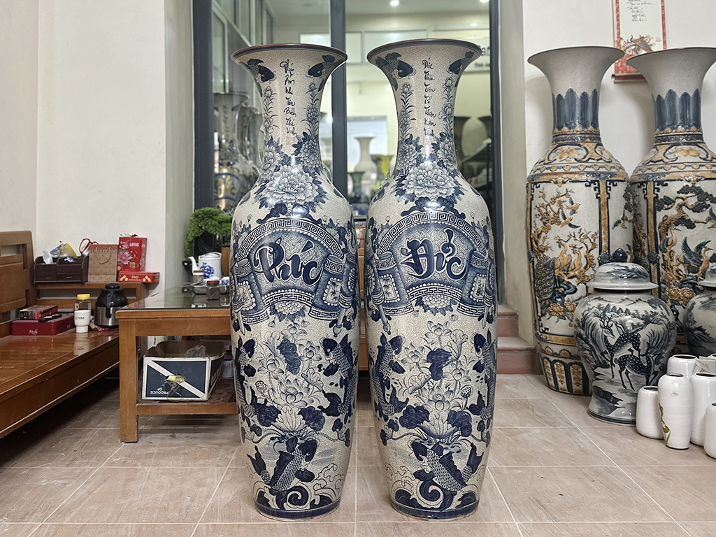 Lọ lộc bình Bát Tràng men rạn cao cấp 1m4 sang trọng
