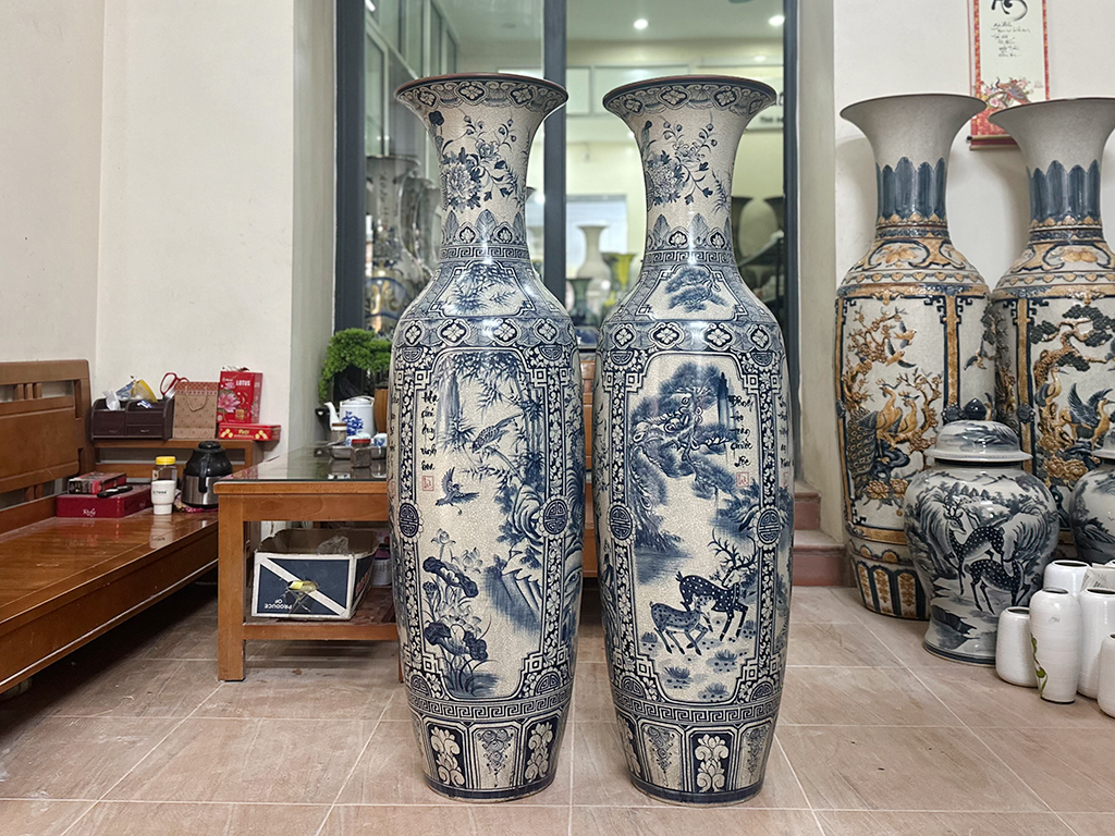 Lọ lộc bình Bát Tràng men rạn Tứ Quý 1m4 sang trọng đẳng cấp