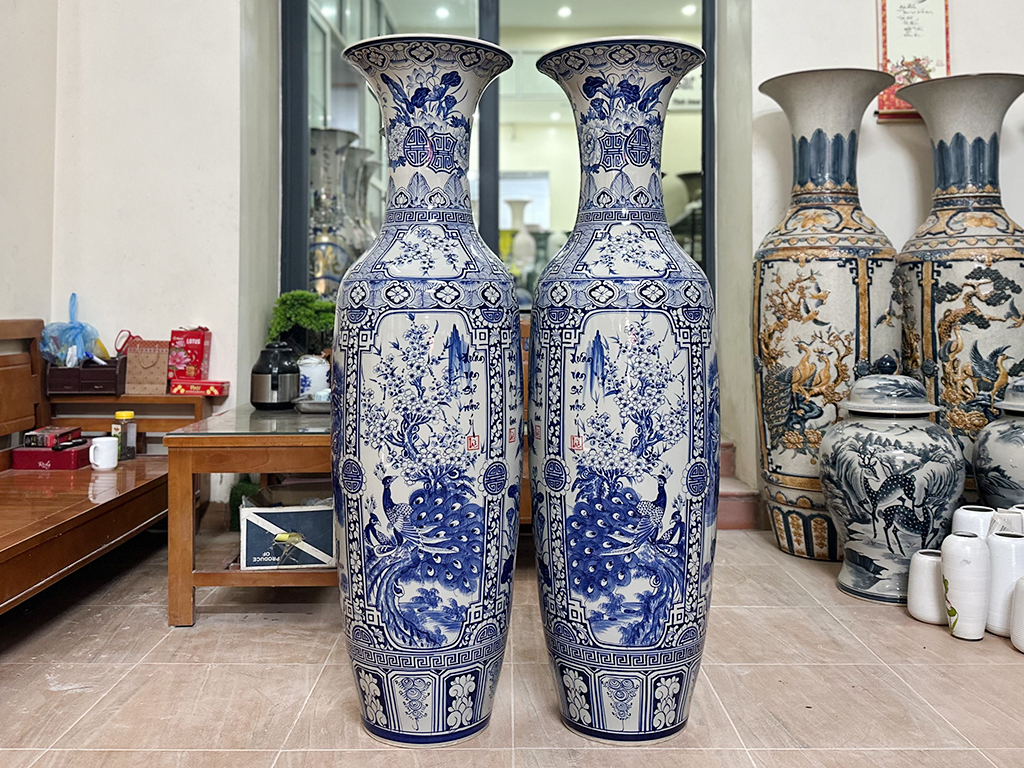Lọ lộc bình Bát Tràng men lam Tứ quý cao cấp 140cm trang trí