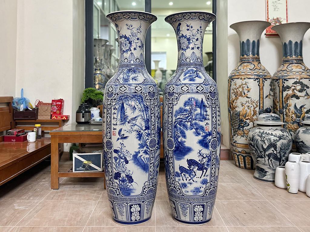Lọ lộc bình Bát Tràng men lam Tứ quý cao cấp 140cm trang trí