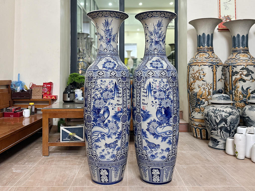 Lọ lộc bình Bát Tràng men lam Tứ quý cao cấp 140cm trang trí