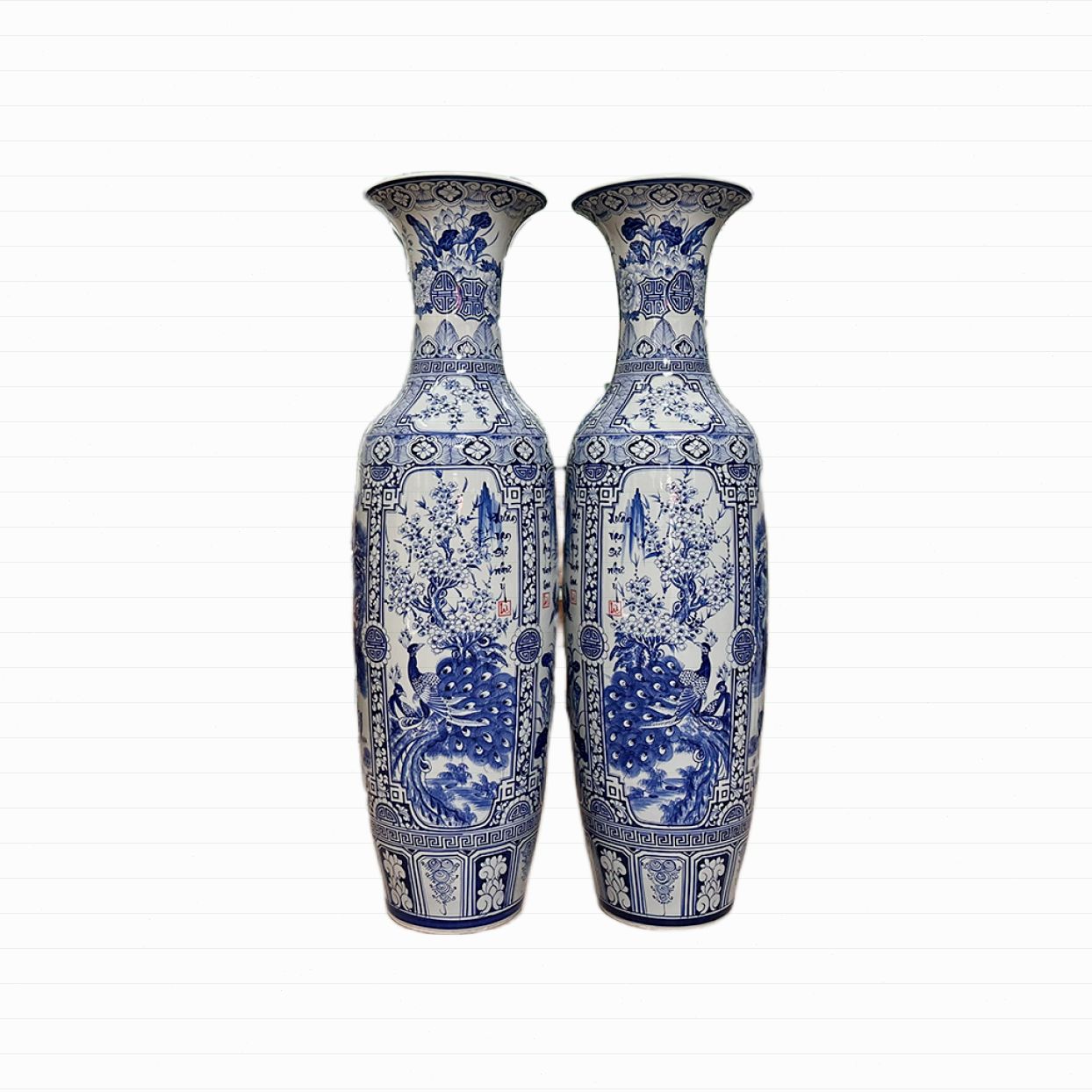 Lọ lộc bình Bát Tràng men lam Tứ quý cao cấp 140cm trang trí 