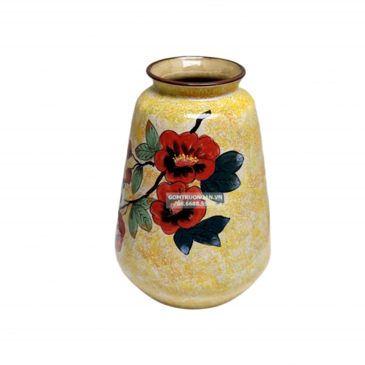 Bình hoa Bát Tràng dáng bầu vẽ hoa trà decor đẹp trang trí phòng 