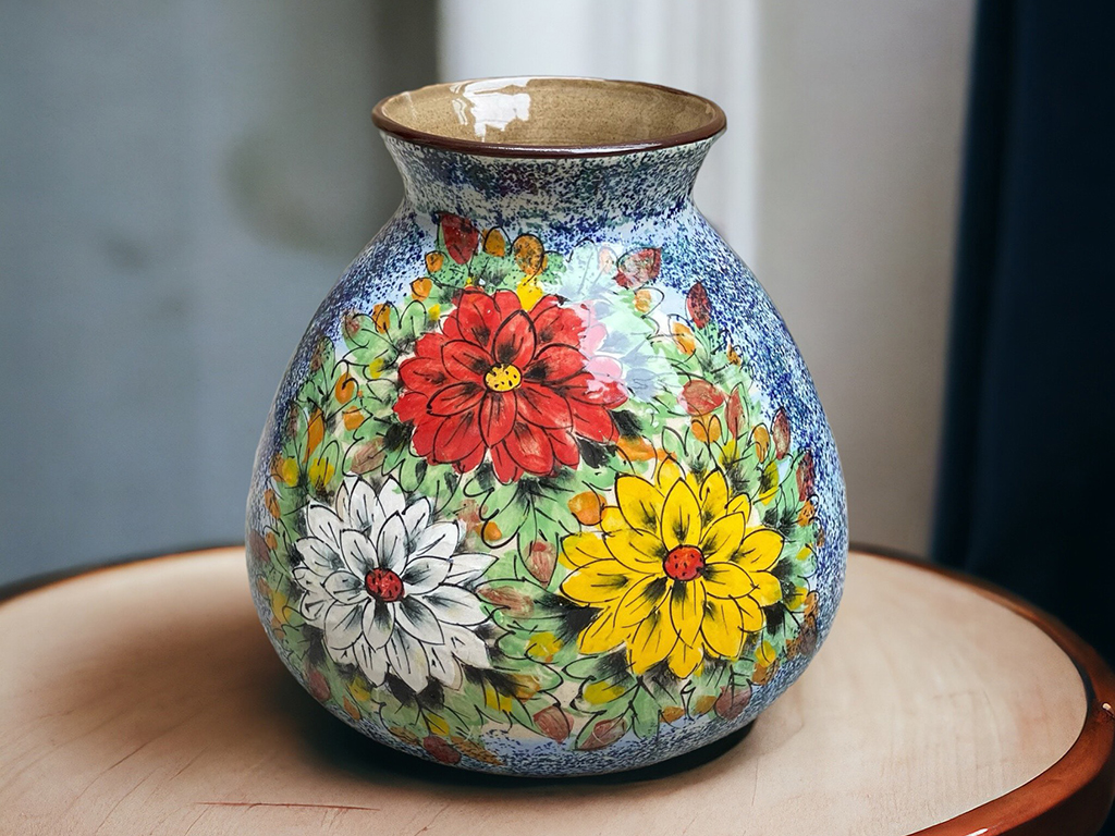 Lọ hoa gốm Bát Tràng 20cm vẽ tay decor đẹp tặng quà sang trọng 