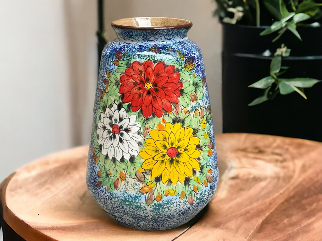 Lọ hoa Bát Tràng cao 24cm vẽ tay bách hoa đẹp trang trí decor 