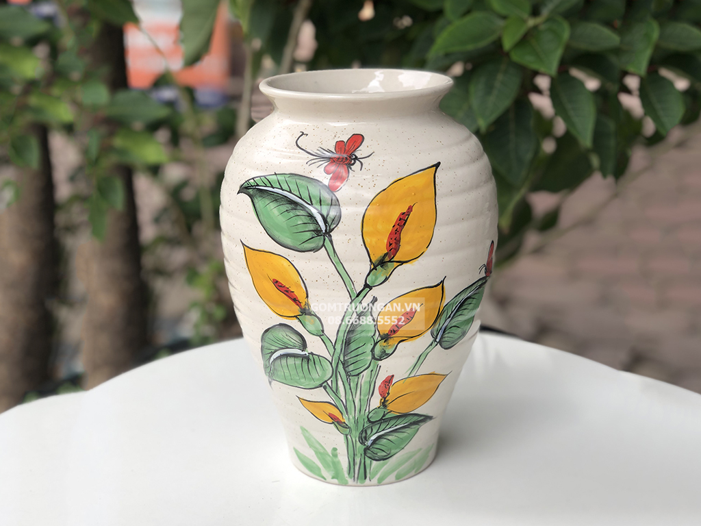 Lọ hoa men tiêu dáng xoài Bát Tràng hoa rum trang trí đẹp 