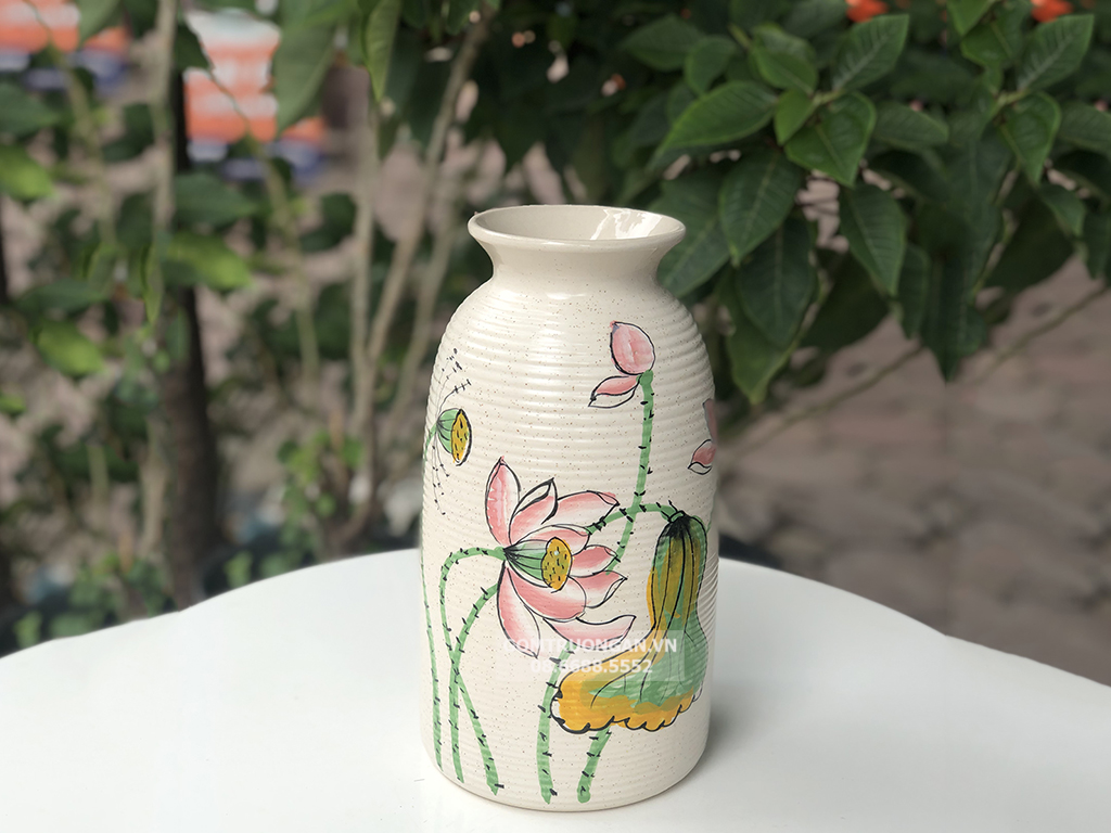 lọ hoa men sứ dáng phích hoa sen sang trọng quà tặng ý nghĩa 