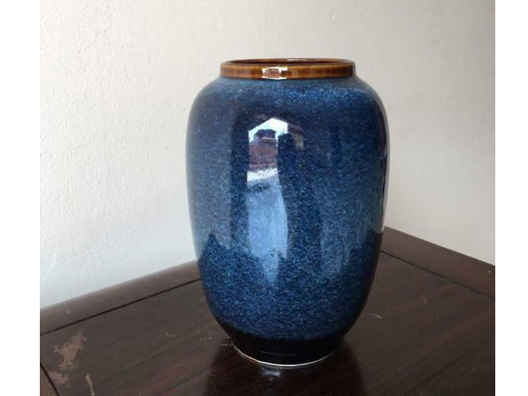 Lọ hoa Bát Tràng men hỏa biến xanh đại dương dáng xoài sang trọng độc đáo