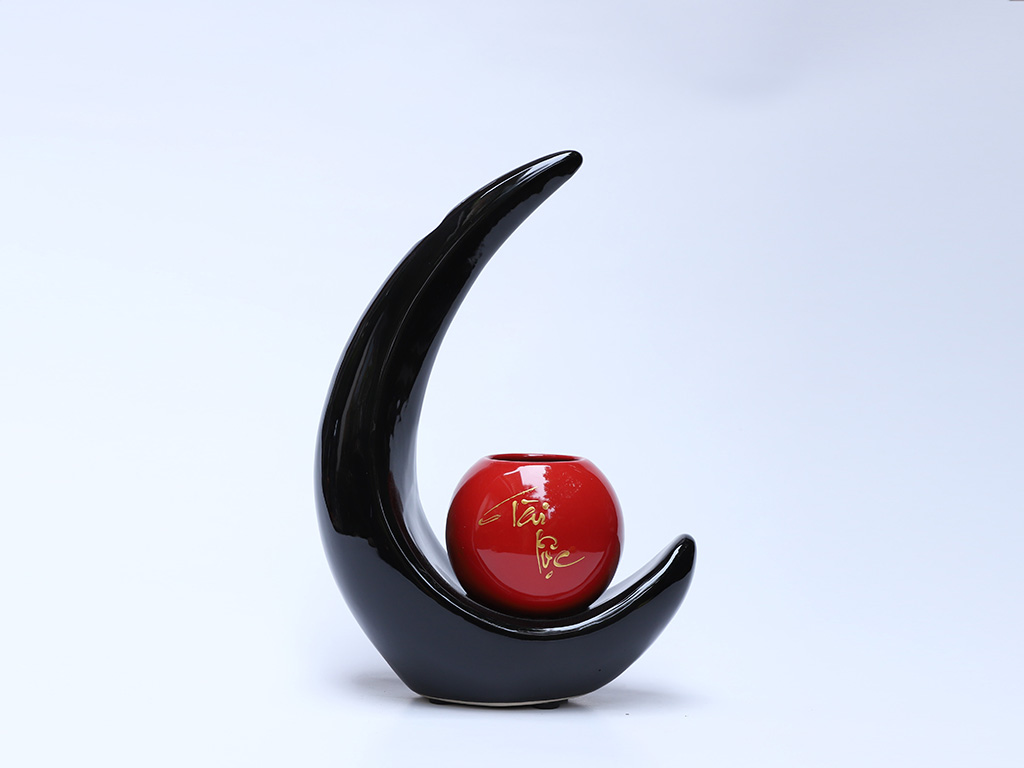 Bình hoa Bát Tràng dáng vầng trăng trang trí tài lộc sang trọng 