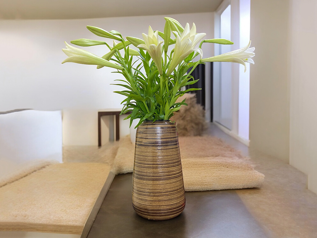 Bình hoa mộc nâu 29cm đẹp cắm hoa loa kèn sang trọng giá tốt 