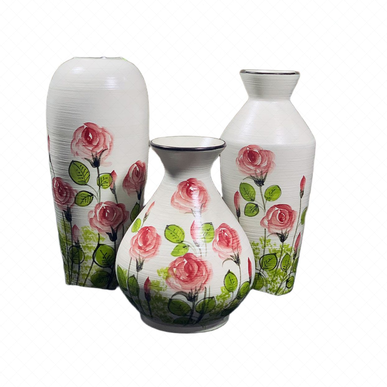 Lọ hoa Bát Tràng vẽ hoa hồng combo 5 men khô trang trí đẹp 