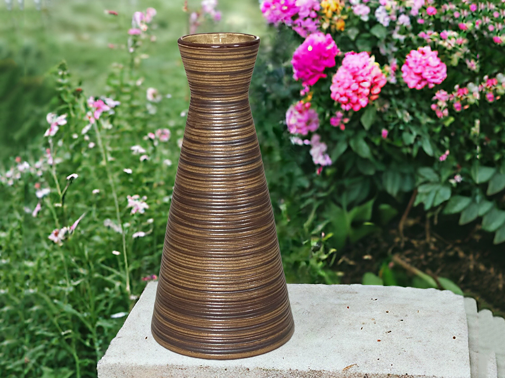 Bình hoa mộc nâu Bát Tràng 28cm trang trí decor sang trọng 