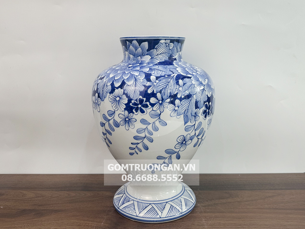 Lọ hoa decor men lam Bát Tràng Vò chân cao sang trọng trang trí 